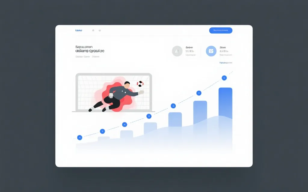 数据可视化风格的守门员扑救分析图，包含扑救热区与关键时间节点，简洁现代