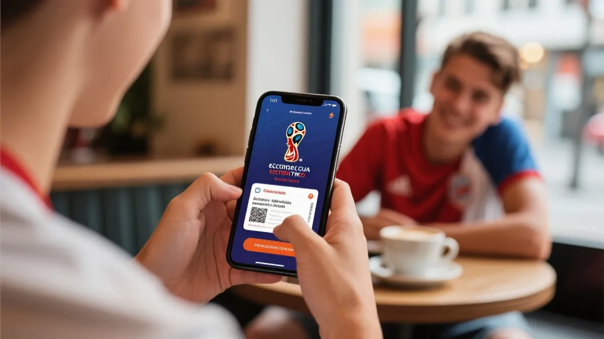 球迷通过手机应用查看世界杯电子门票